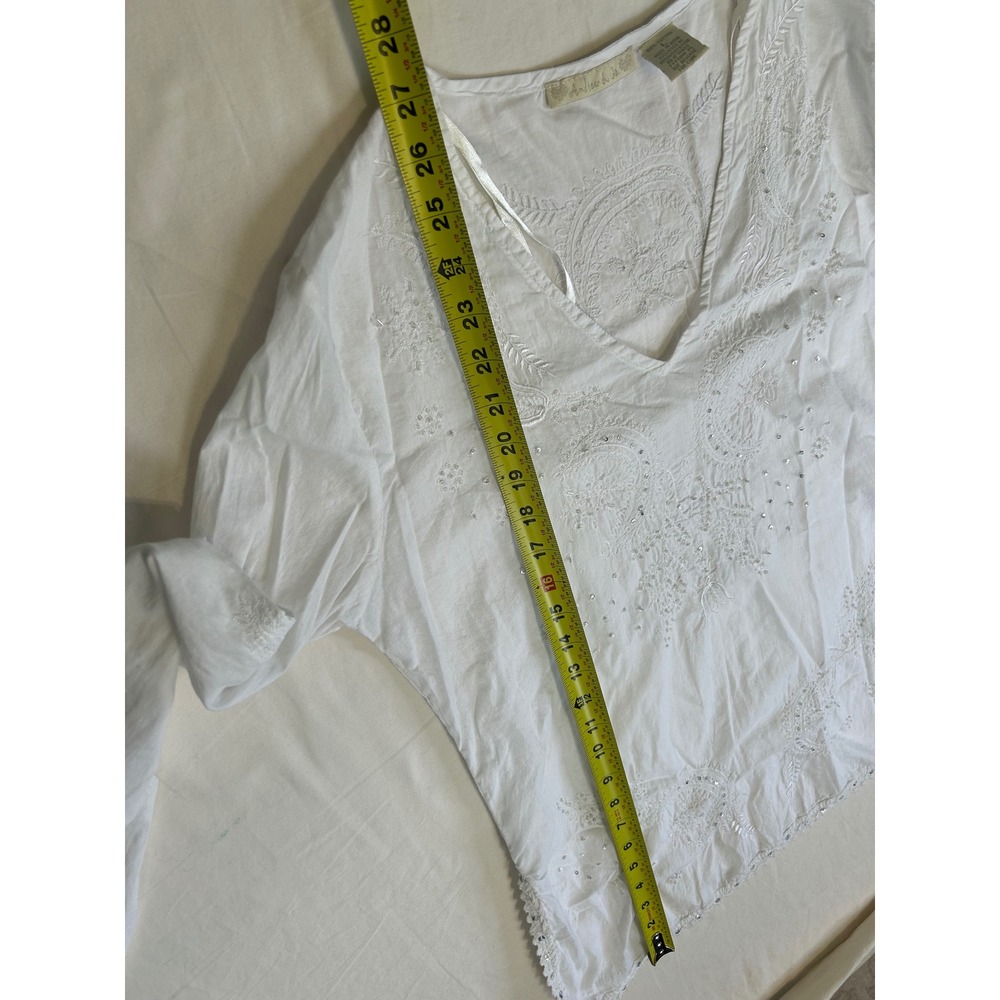 Andrew & Co Womens White Cotton Embroidered Sequin V-Neck Tunic Bell Sleeve L - Picture 10 of 10